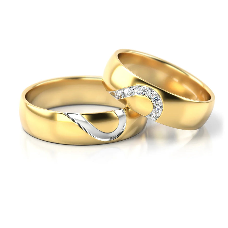 Half-round Two-color Gold Wedding Bands Rings with Zirconia 5mm