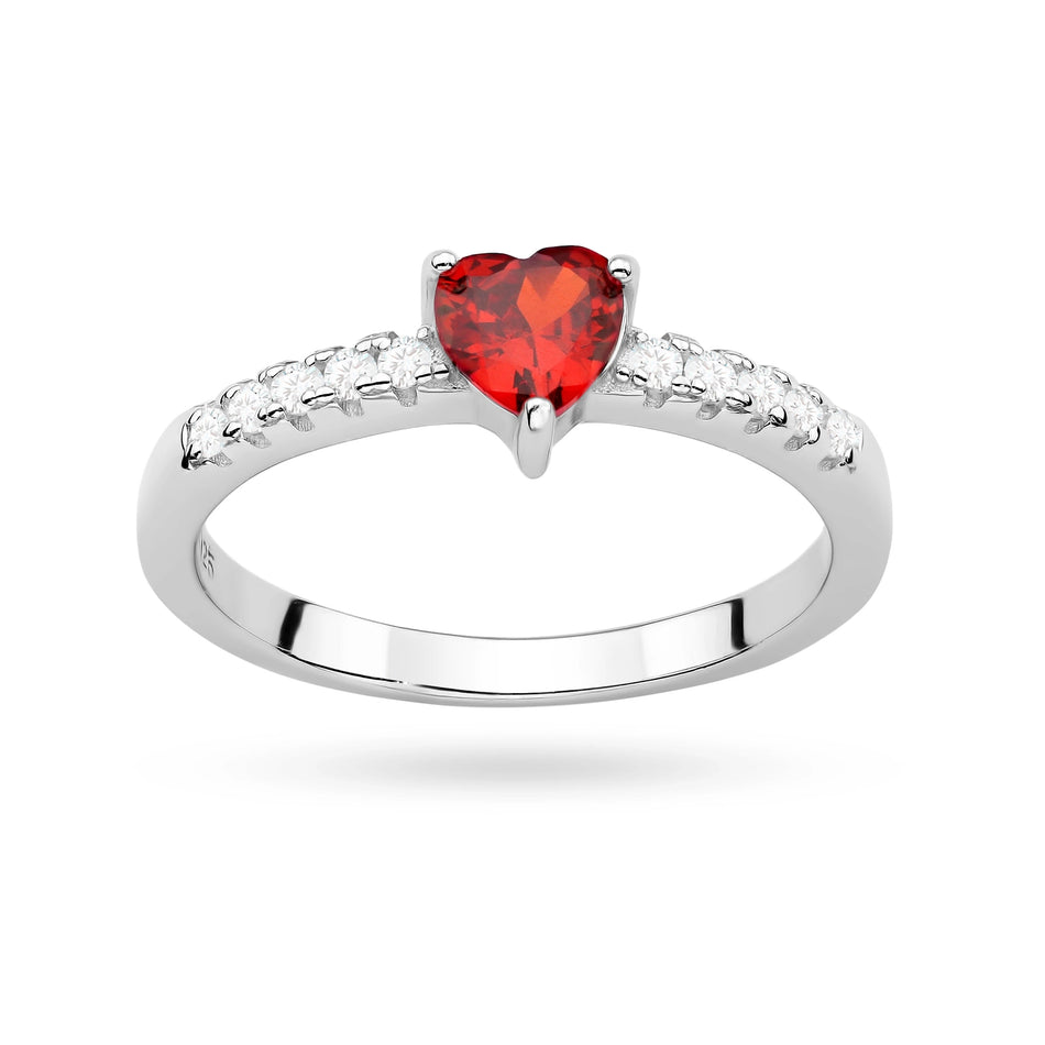 Stříbrný prsten s červenou zirkonií