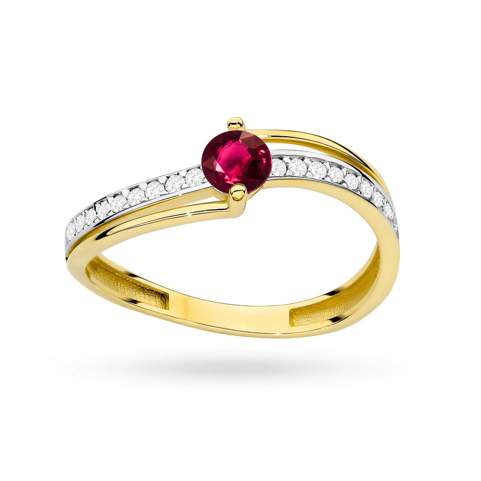 Gold Ring with Red Zirconia Waves