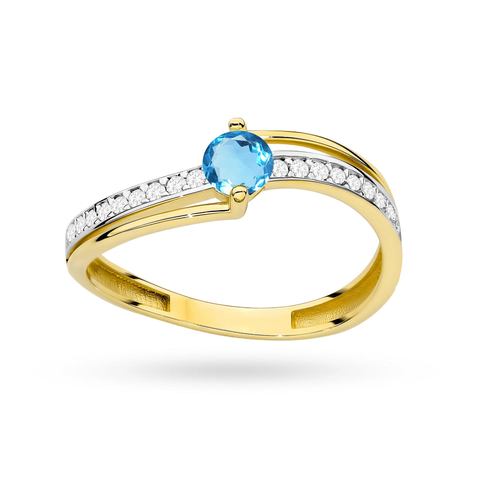 Gold Ring with Blue Zirconia Waves