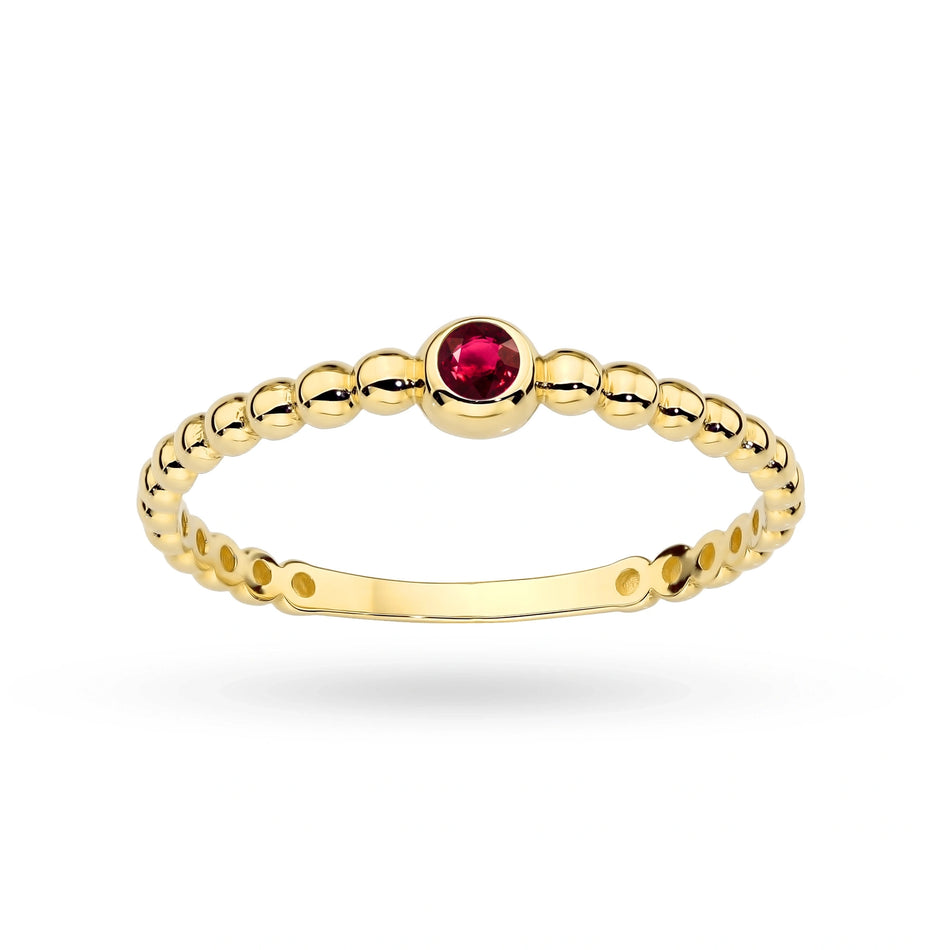 Gold Ring with Red Zirconia Beads