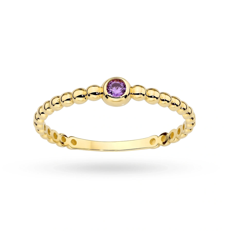 Gold Ring with Violet Zirconia Beads