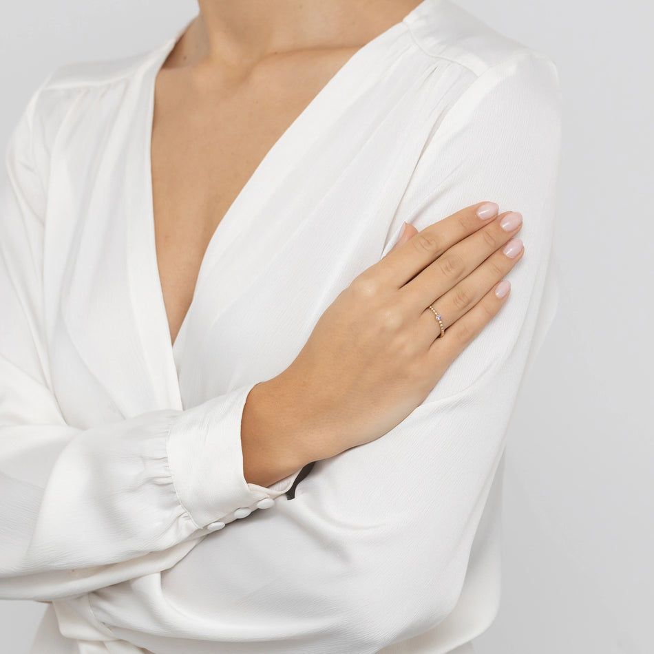 Gold Ring with Violet Zirconia Beads