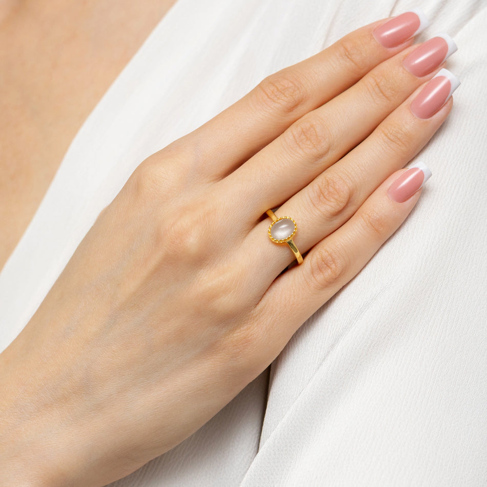 Gold-plated Silver Ring with White Quartz