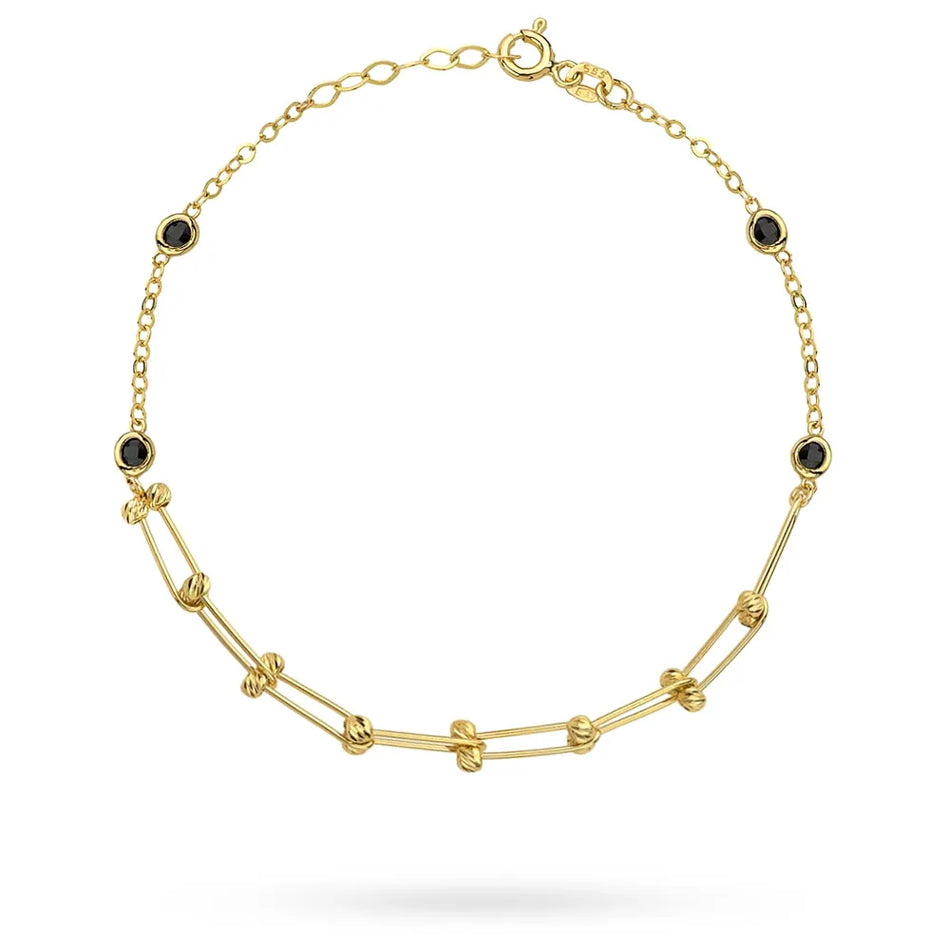 Gold Bracelet with Black Zirconia Beads