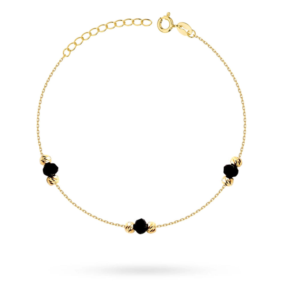 Gold Delicate Bracelet with Black Zirconia and Beads