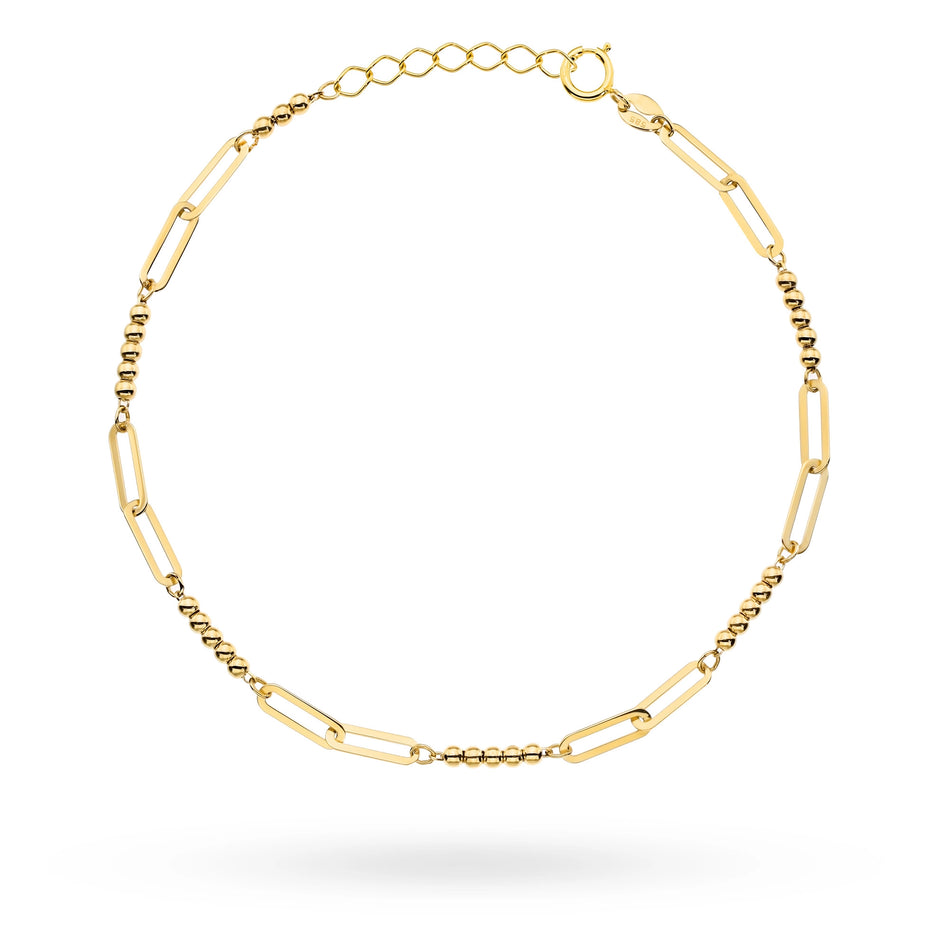 Gold Bracelet with Elongated Links and Beads