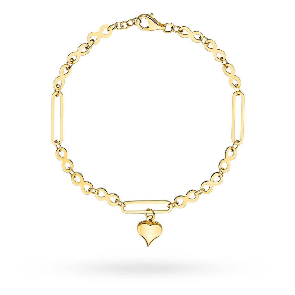 Gold Bracelet with Infinity Symbols and Heart