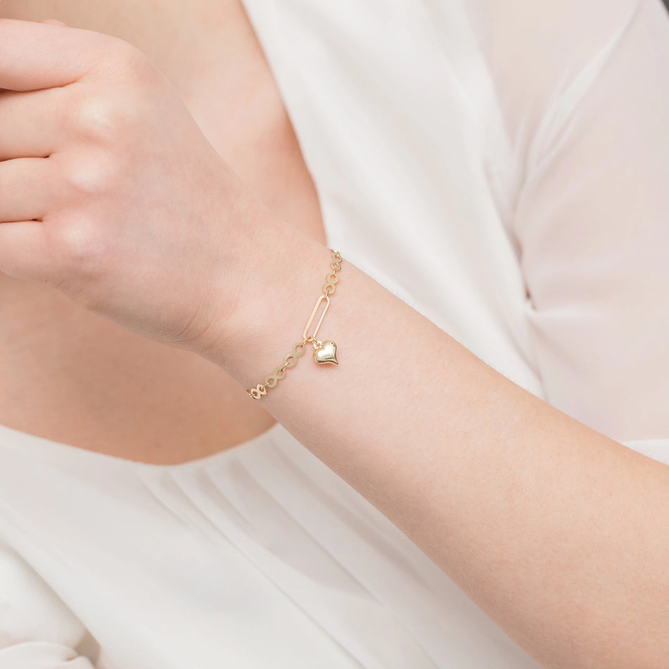 Gold Bracelet with Infinity Symbols and Heart