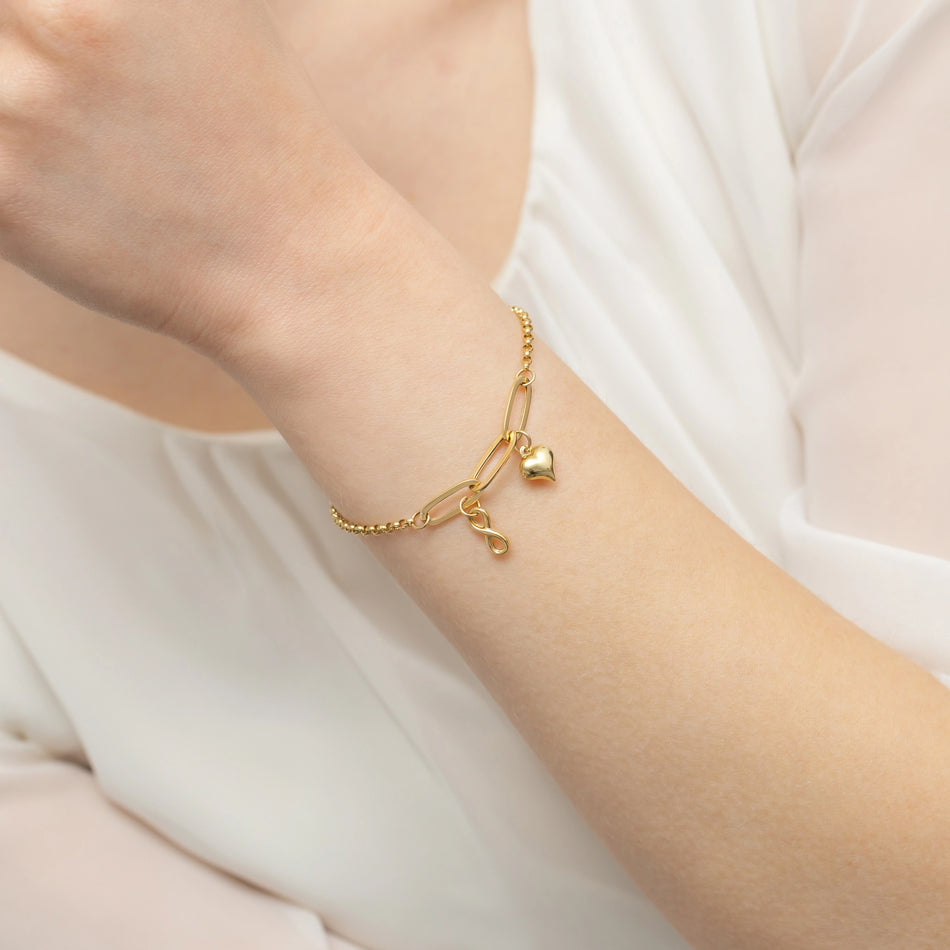 Gold Bracelet with Heart and Infinity