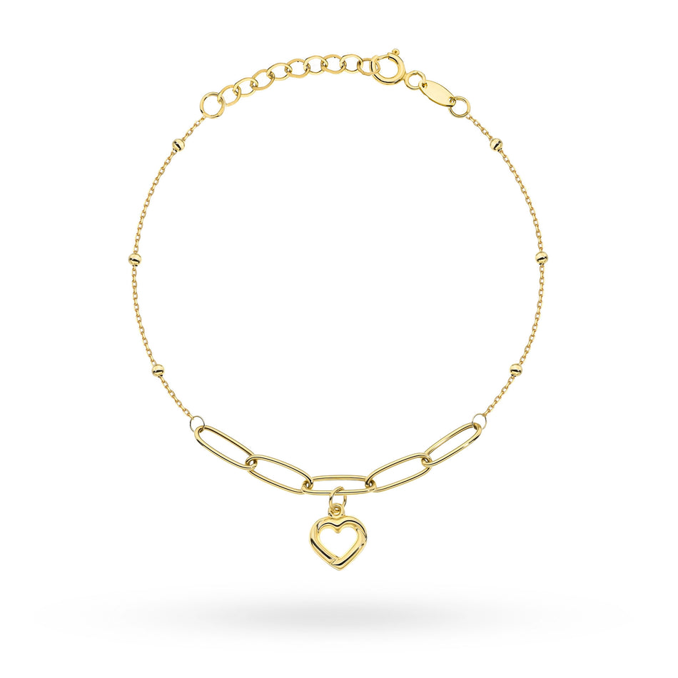 Zlatý náramek se srdcem a korálky