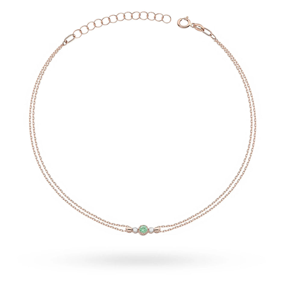 Gold Bracelet with 0.15ct Emerald and 0.029ct Diamonds