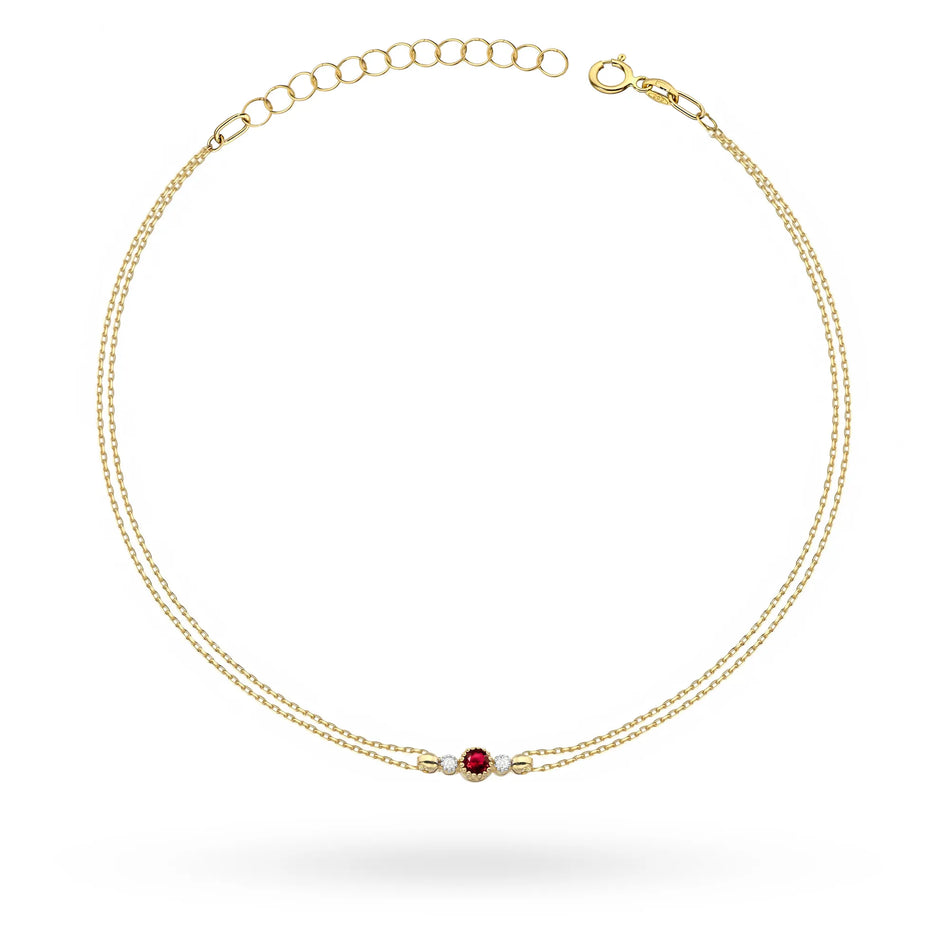 Gold Bracelet with 0.15ct Ruby and 0.029ct Diamonds