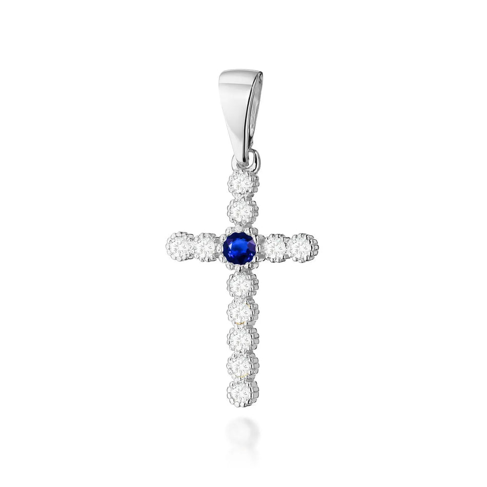 Gold Cross Pendant with Sapphire and Diamonds