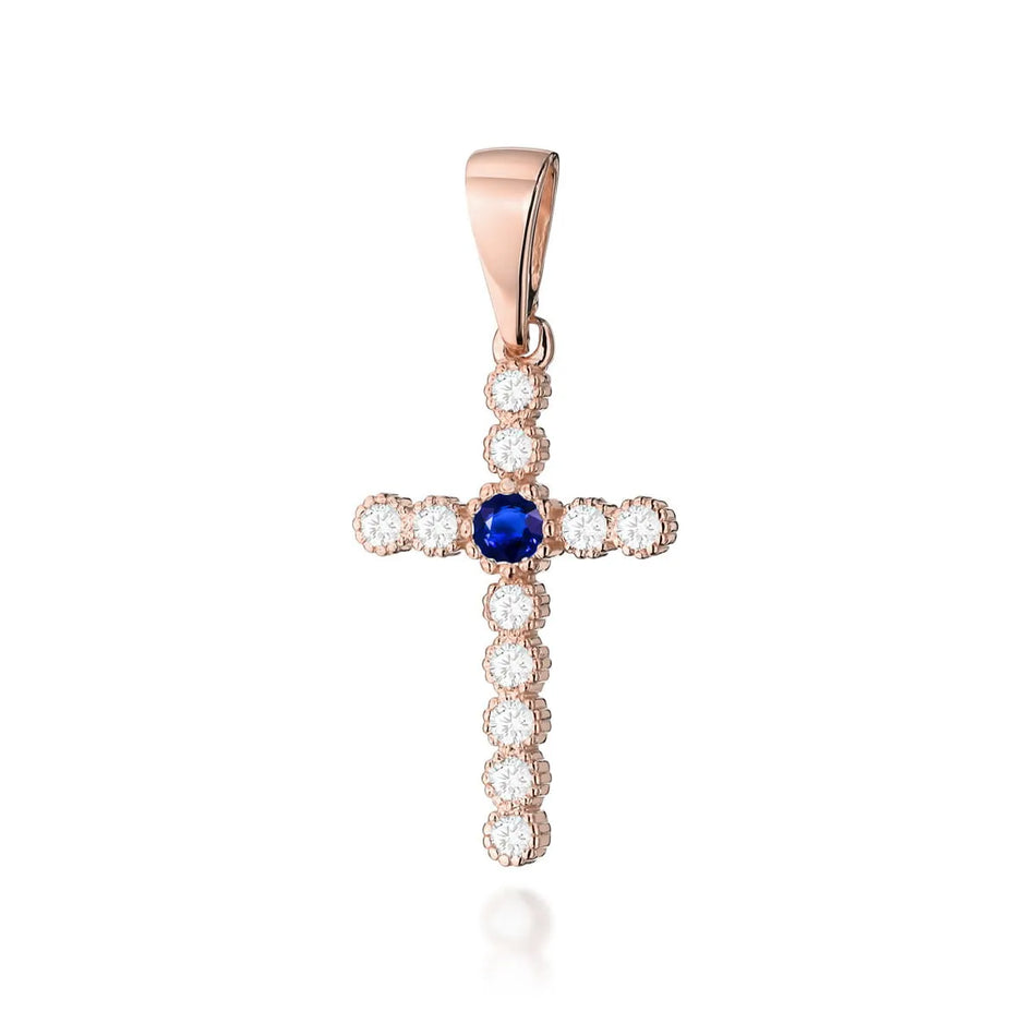 Gold Cross Pendant with Sapphire and Diamonds