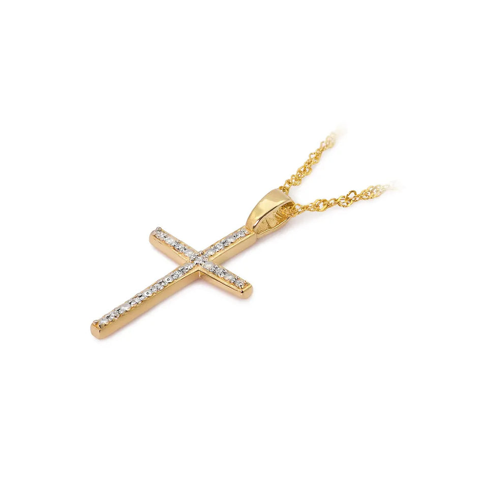 Gold Cross Pendant with Zirconia