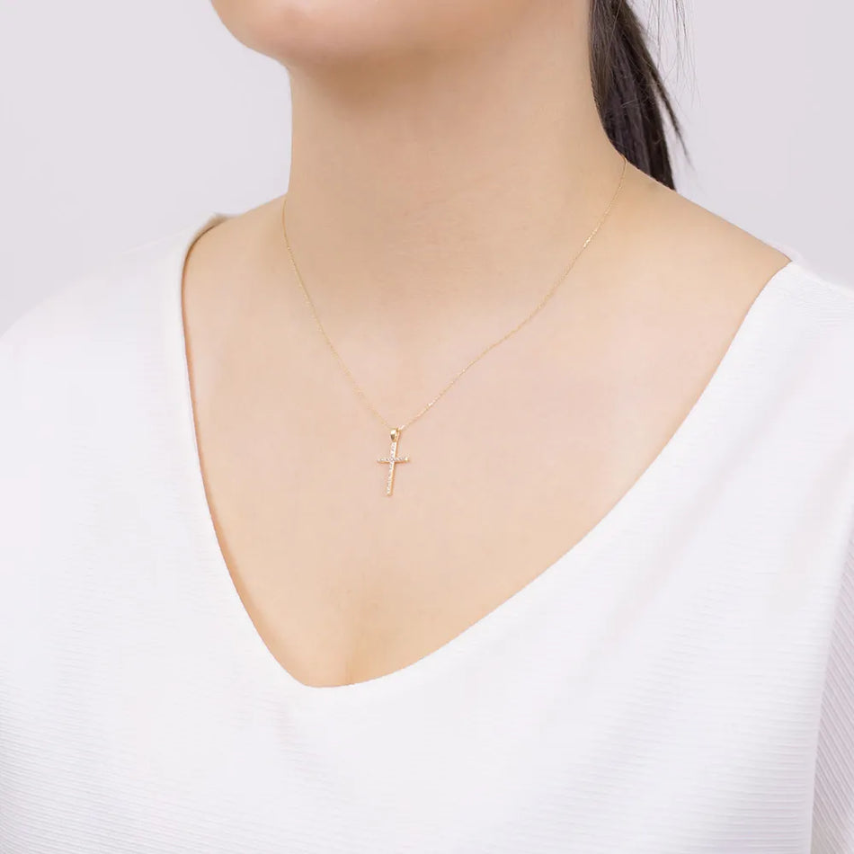 Gold Cross Pendant with Zirconia