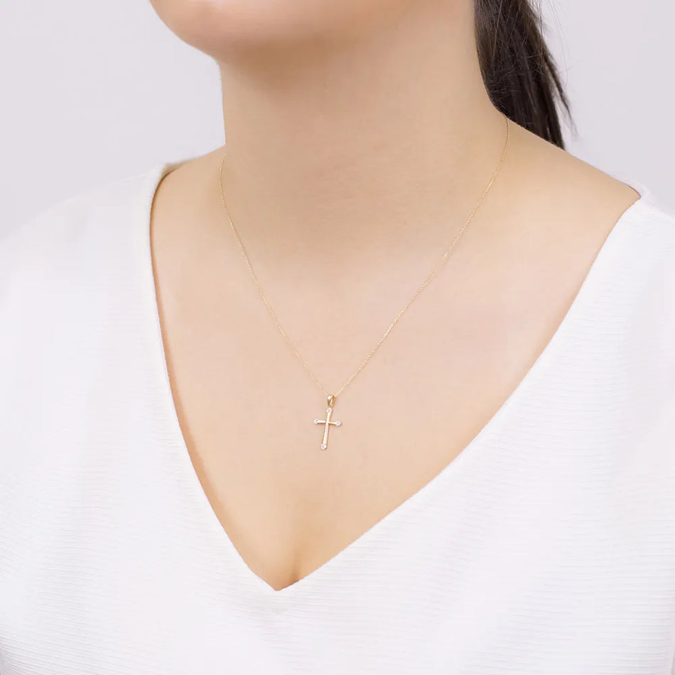 Gold Cross Pendant with Zirconia