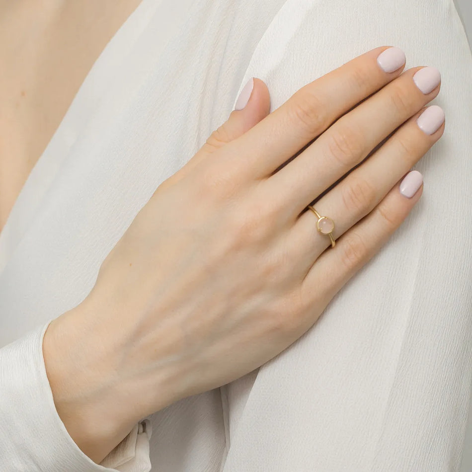Gold-plated Silver Ring with Pink Quartz