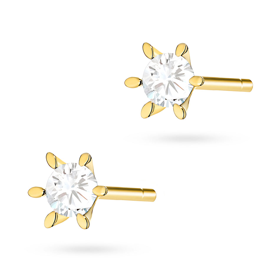 Gold Stud Earrings with Zirconia