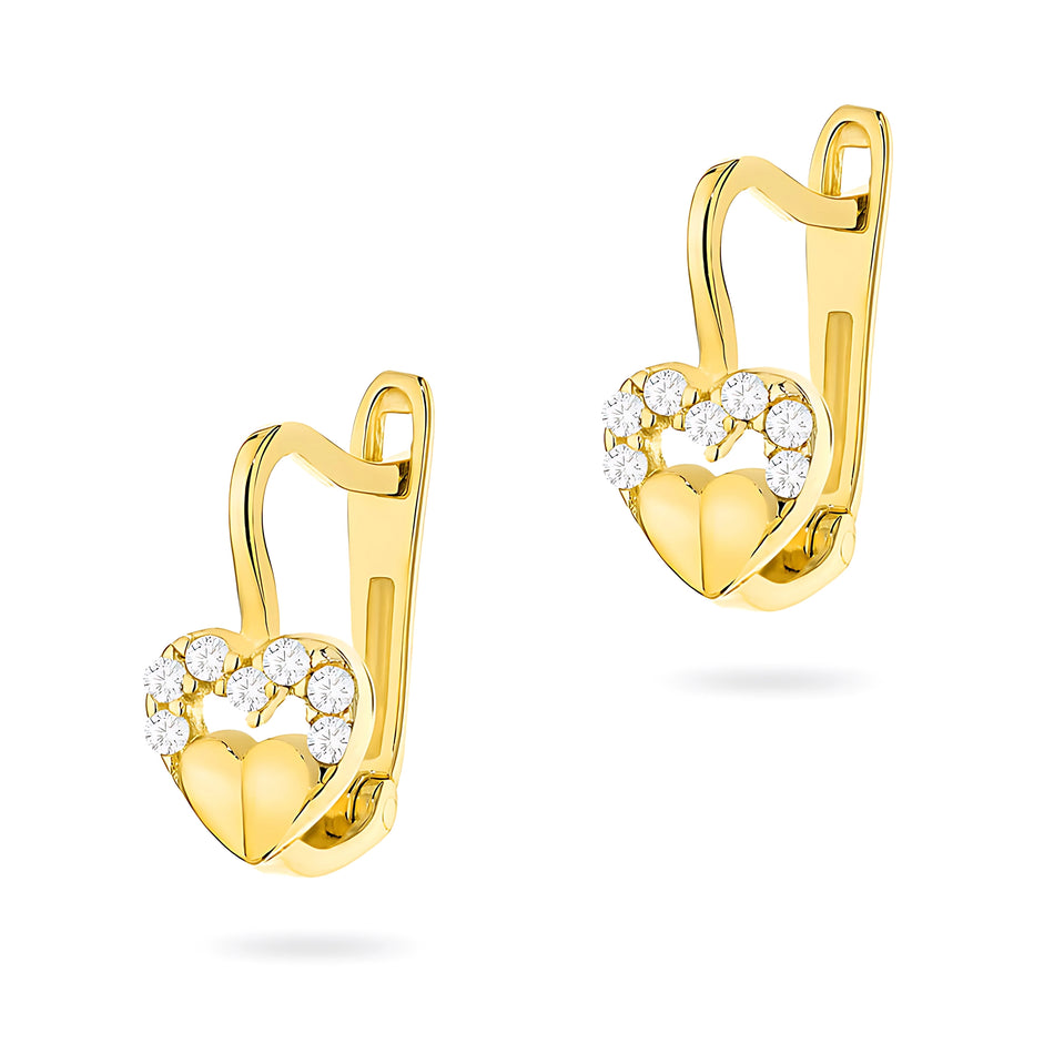 Gold Earrings with Zirconia Hearts