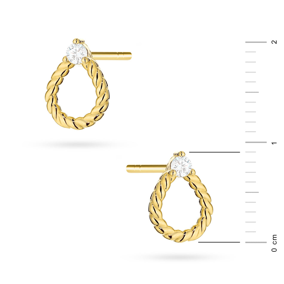 Gold Stud Earrings with Zirconia Teardrops