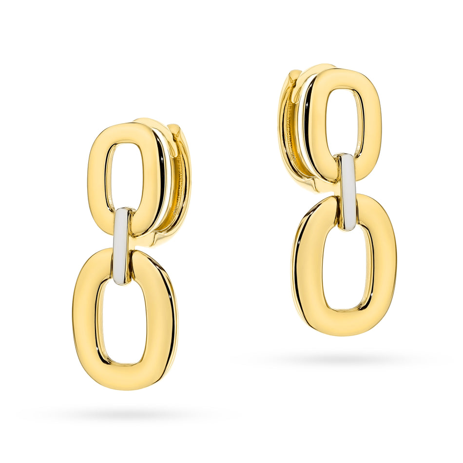 Two-color Gold Creole Earrings Oval Hoop