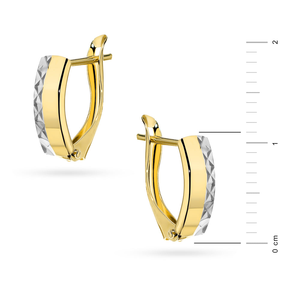 Two-color Gold Earrings with English Clasp Rectangular