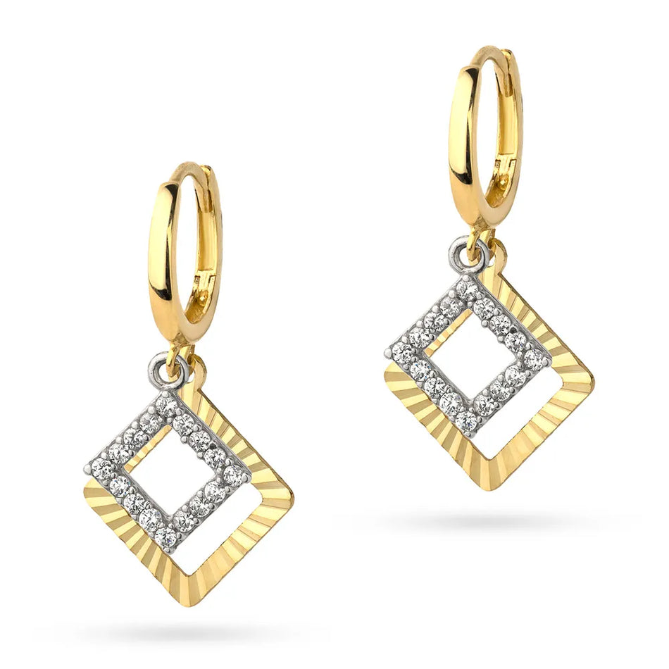 Two-color Gold Earrings with Zirconia