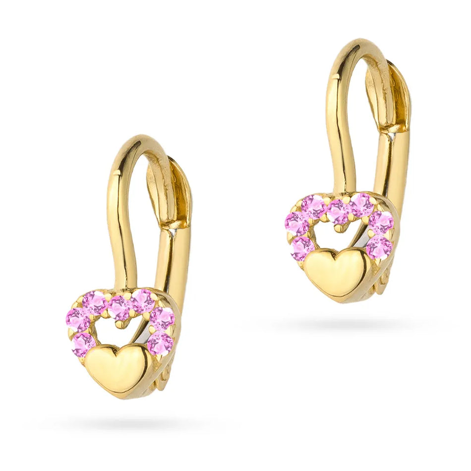Children's Gold Earrings with Zirconia Heart