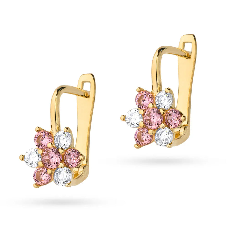 Children's Gold Earrings with Zirconia Flowers