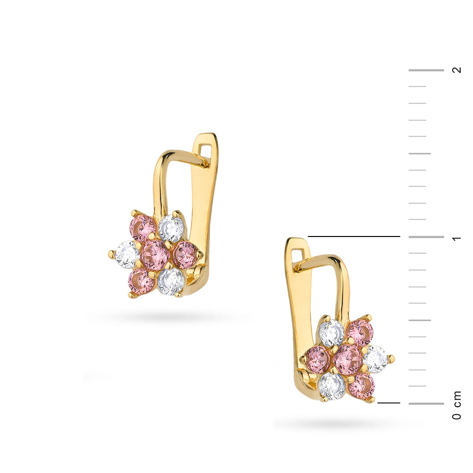 Children's Gold Earrings with Zirconia Flowers