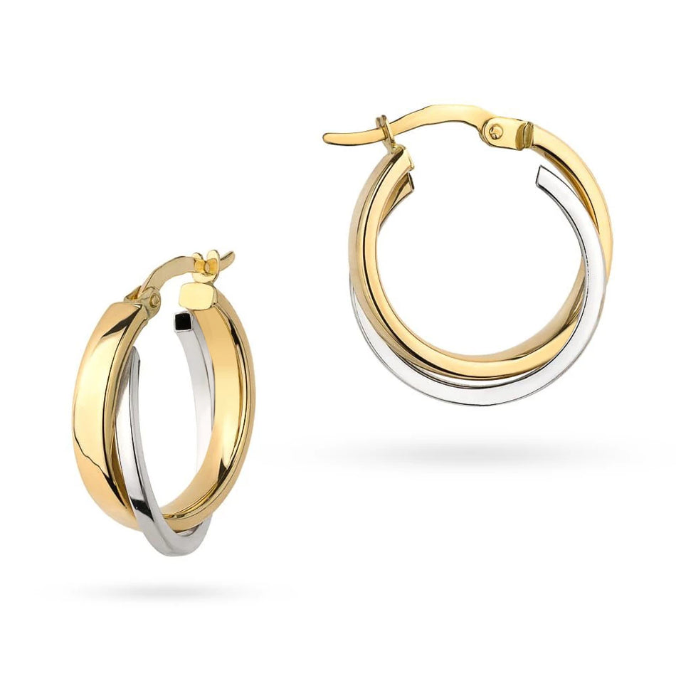 Two-color Gold Creole Earrings Double Rings