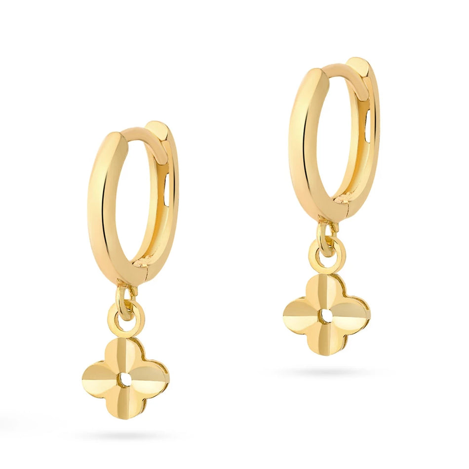 Gold Creole Earrings Clovers Flowers