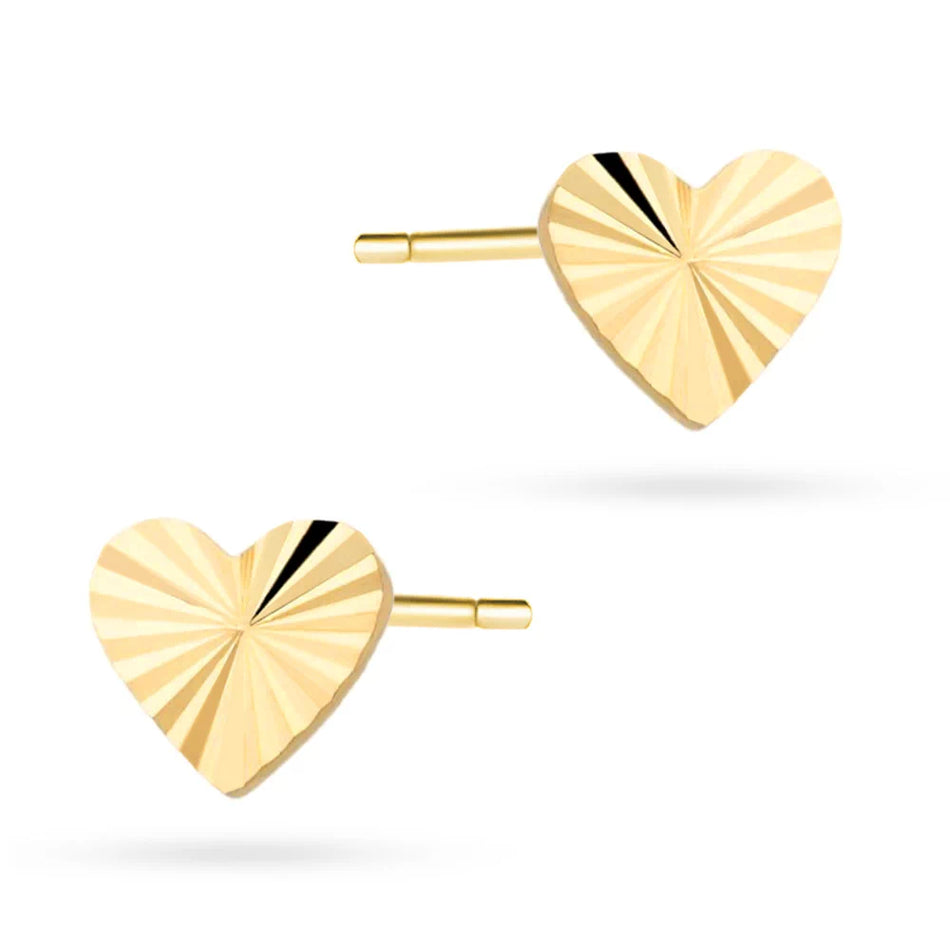 Gold Stud Earrings Classic Hearts