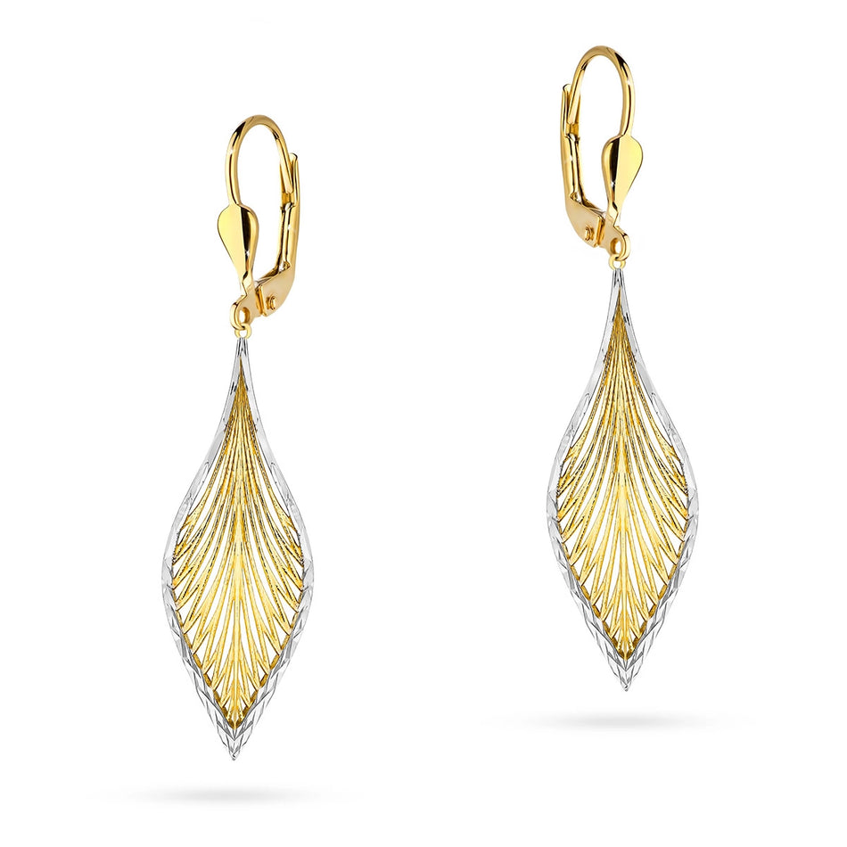 Two-color Gold Earrings with English Clasp Leaves