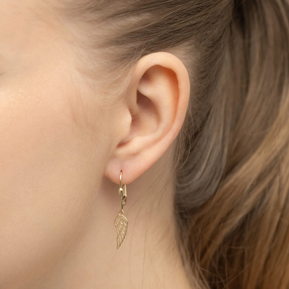 Zlaté náušnice s Anglickým zapínáním ve tvaru křídel