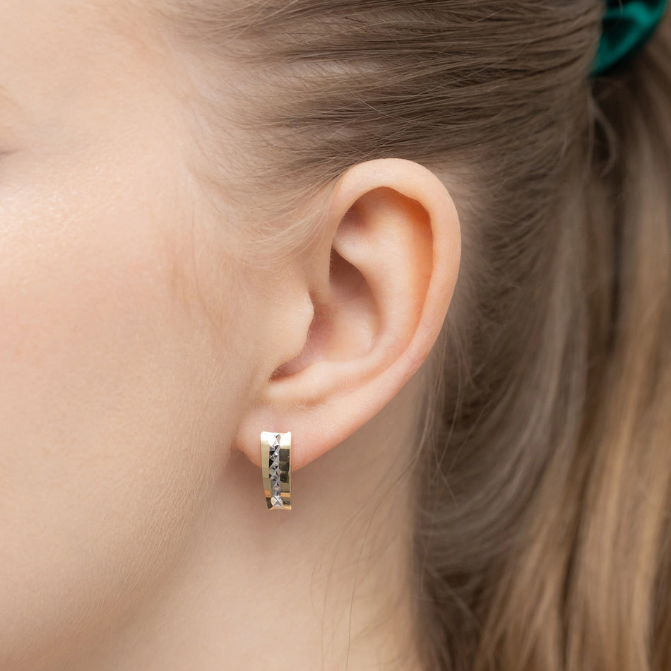 Two-color Gold Earrings with English Clasp Squares