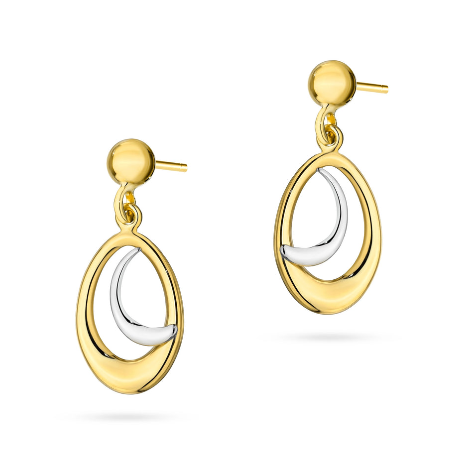 Two-color Gold Stud Earrings Oval Moon