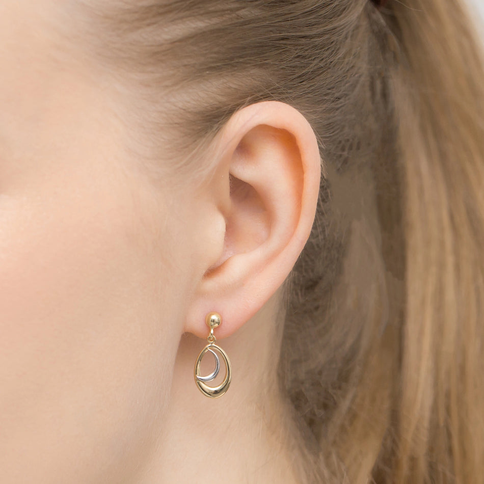Two-color Gold Stud Earrings Oval Moon