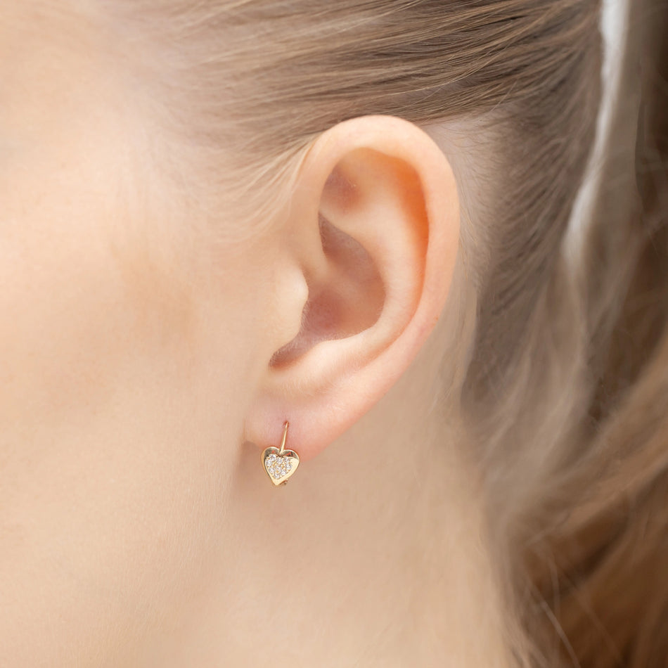 Gold Earrings with Zirconia Hearts