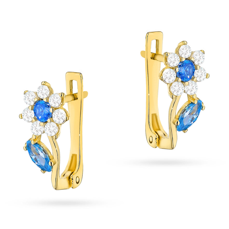 Children's Gold Earrings with Zirconia Flowers