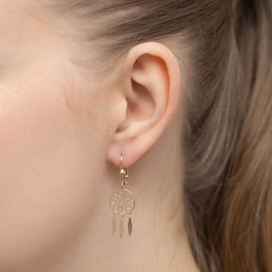 Zlaté náušnice s Anglickým zapínáním Lapače snů