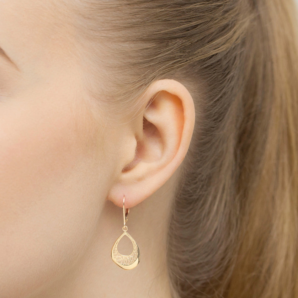 Zlaté náušnice s Anglickým zapínáním a otevřenými kapkami
