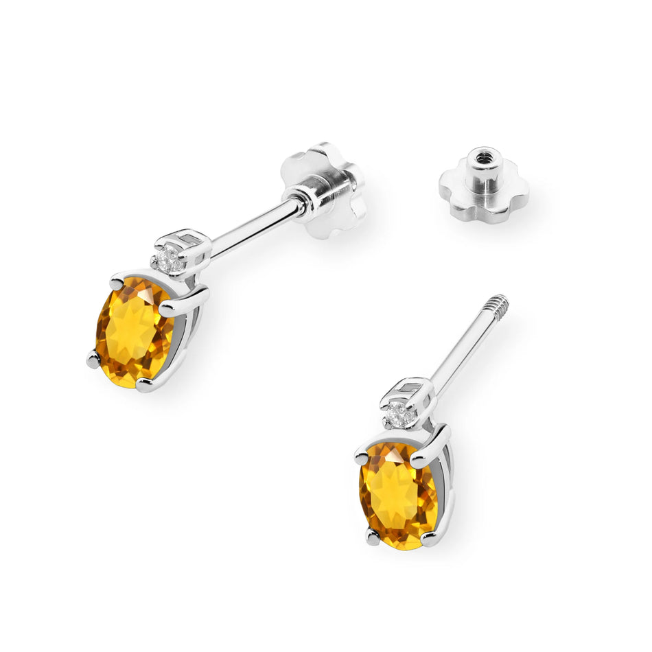 Gold Earrings with 0.60ct Citrin and 0.029ct Diamonds