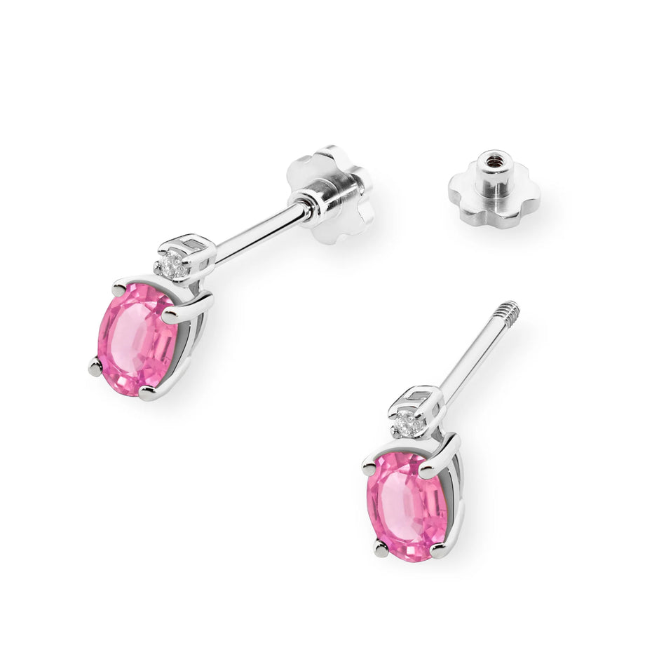 Gold Earrings with 0.50ct Pink Topaz and 0.029ct Diamonds