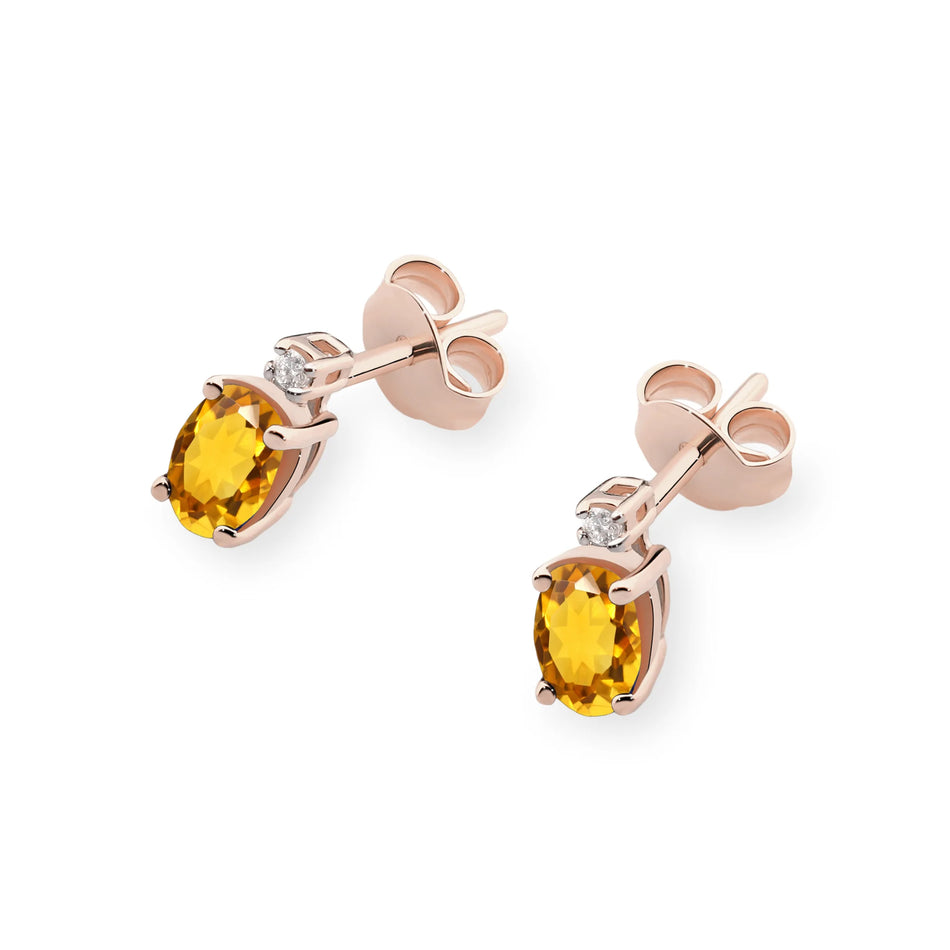 Gold Earrings with 0.60ct Citrin and 0.029ct Diamonds