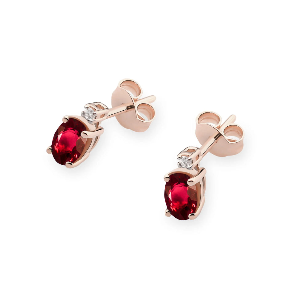 Gold Earrings with 0.60ct Rubies and 0.029ct Diamonds