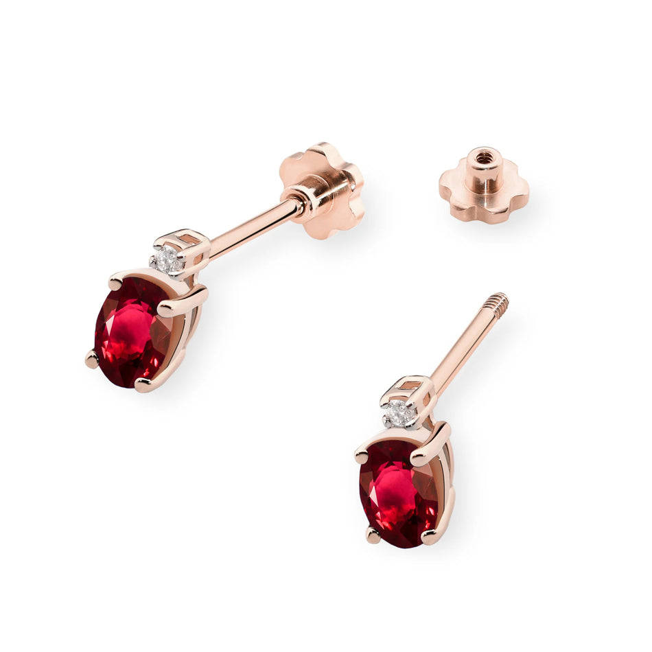 Gold Earrings with 0.60ct Ruby and 0.029ct Diamonds