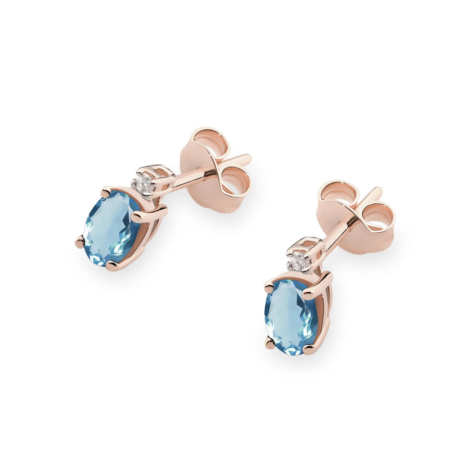 Gold Earrings with 0.50ct Topaz London Blue and 0.029ct Diamonds